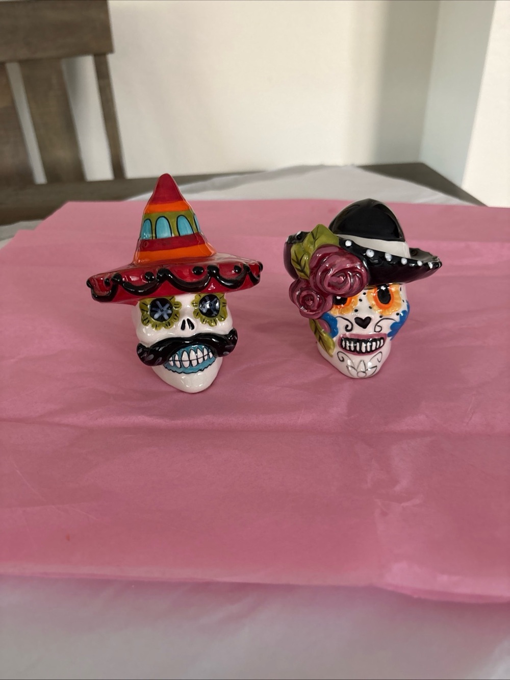 Blue Sky Sugar Skull Day Of The Dead Halloween Salt And Pepper Shakers